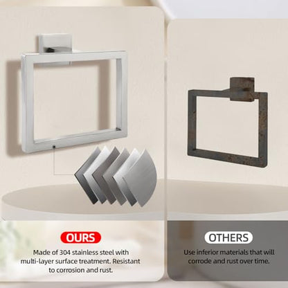 2-Piece Brushed Nickel Square Towel Ring,Modern Hand Towel Holder for Bathroom,Stainless Steel Towel Hangers Wall-Mounted Towel Rack - color: Brushed Nickel, size: 2 Pcs