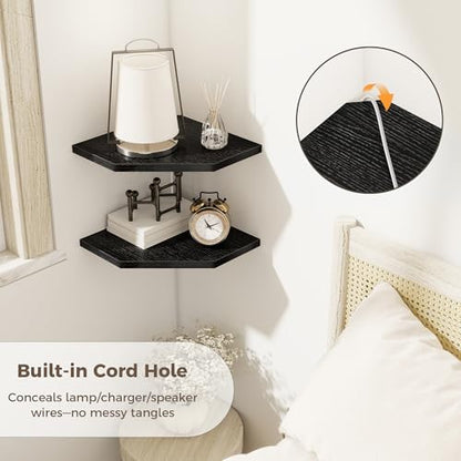Floating Shelves 4-Pack for Bathroom & Kitchen, Space-Saving Floating Corner Wall Shelf with Easy Installation- Black