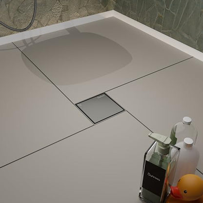 Sunrosa 6 Inch Square Shower Drain, Brushed Nickel, 304 Stainless Steel | Reversible Tile-insert Cover, For Bathroom Renovatio,PVD Coating, Press-to-lift Cover Design, One-piece Bent Design - color: Brushed Nickel, size: 6"×6"