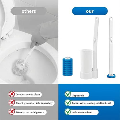 Disposable Toilet Brush Wand Starter Kit with 24 Pre-Loaded Cleaner-Infused Refills, Wall Mounted Toilet Bowl Cleaner System with Holder, Space-Saving Bathroom Cleaning Supplies for Home, RV