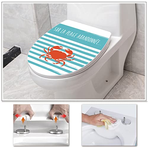 White Plastic Quick Release Toilet Seat - Oval Shape, Top Fixing with Adjustable Hinges, Easy Clean, Seagull and Starfish Design - One Size - color: Crab