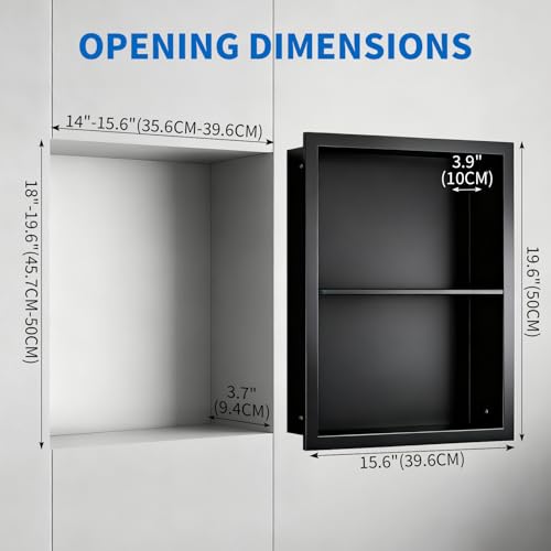 Stainless Steel Recessed Medicine Cabinet Bathroom Medicine Wall Niche Shower Niche Space-Saving Recessed Storage Cabinet Adjustable Shelf Matte Finish (Black, 18" H x 14" W) - color: Black, size: 18"H x 14"W