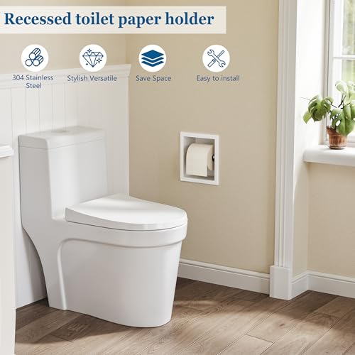 Neodrain White Recessed Toilet Paper Holder,for Standard/Mega Roll | 304 Stainless Steel,Built-in Wall Toilet Paper Holder ,Stylish Mega Roll Tissue Dispenser for Bathroom, RV - color: White