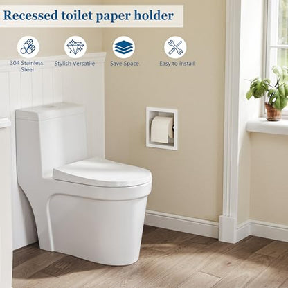 Neodrain White Recessed Toilet Paper Holder,for Standard/Mega Roll | 304 Stainless Steel,Built-in Wall Toilet Paper Holder ,Stylish Mega Roll Tissue Dispenser for Bathroom, RV - color: White