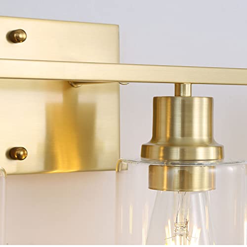 4-Lights Gold Bathroom Light Fixture, Brushed Brass Vanity Light with Clear Glass Shade, Modern Bath Wall Lights for Living Room, Hallway, Bedroom - color: Gold 4-Light