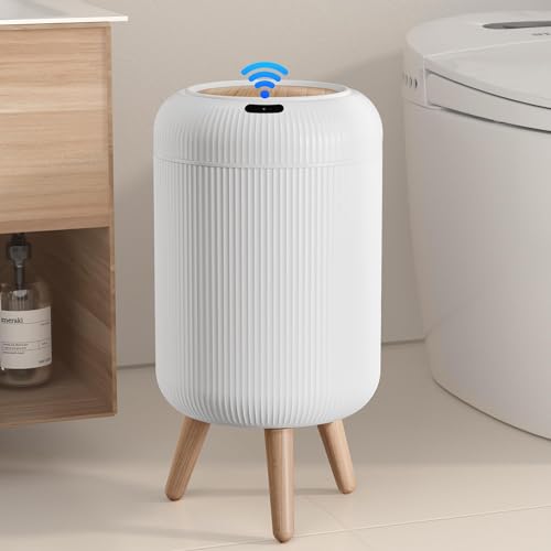 Motion Sensor Bathroom Trash Can,3 Gallon Auto Touchless Trash Bin | Automatic Garbage can with Lid and Legs,Electric,Tall,Plastic,Small White wastebasket for Bedroom,office,kitchen,RV,Toilet - color: White