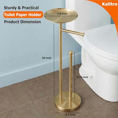 Kalitro Toilet Paper Holder Freestanding with Big Shelf, 4 Rolls Reserve Paper Holder Stand, Modern Paper Roll Holder with Storage Space for Phones (Gold) - color: Gold