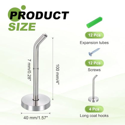 uxcell 4Pcs 4 Inch Coat Hooks, Stainless Steel Long Nose Wall Mount Hook, Robe Towel Hangers with Screws for Livingroom Bathroom Closets and Wardrobe, Silver Tone - color: Silver Tone, size: 4 Inch