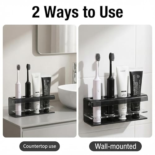 Black 4 Slots Acrylic Electric Toothbrush Holders for Bathrooms | Tooth brush and Toothpaste Holder,Countertop use or Wall Mounted, small bathroom counter organizer,toothbrush stand - size: 4 slot