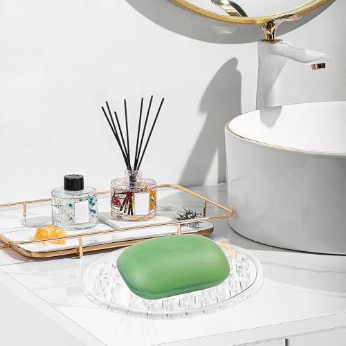 2 Pcs Plastic Soap Holder, Soap Dish Bar Saver Tray with Holes | Self-Draining, Soaps Dish Sponge Tray, for Kitchen Bathroom Shower Counter, Clear
