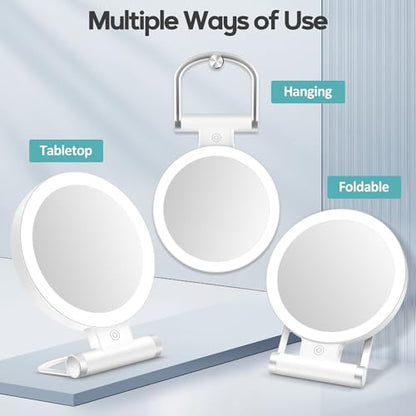 Magnifying Mirror with Light 30X, Double-Sided 1X/ 30X Magnifying Makeup Mirror with Tweezer, 2000mAh 3 Colour Modes with Adjustable Brightness,Foldable Travel Mirror(9" L x 7" W) - color: White