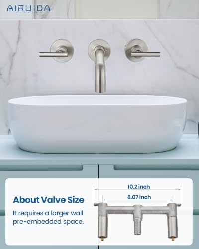Airuida Wall Mounted Bathroom Sink Faucet,Brushed Nickel Vanity Sink Faucet | Lever Handle,3 Holes,360° Widespread Swivel Spout,Rotatable Bathroom Faucet - color: Brushed Nickel