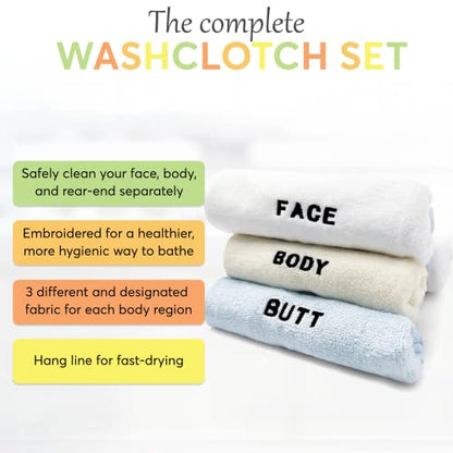 Crafty Cloth 6-Piece Washcloth Set – 3 Distinct Textures for Face, Body, & Sensitive Areas – Embroidered, Microfiber, Exfoliating Nylon, & Viscose Derived from Bamboo - 12x12