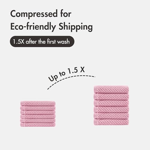 Madison Park 100% Zero Twist Cotton 6 Piece Bathroom Washcloth Set, Pink | 13" x 13" Bath Face Towels, 500 GSM Diagonal Ribbed Wash Cloths, Soft, Quick Dry, Highly Absorbent, Durable, Modern, OEKO TEX - color: Pink, size: 6 Piece Washcloth Towel Set
