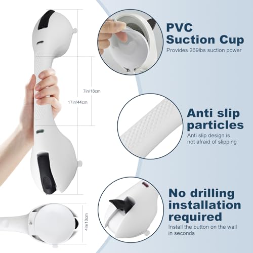 Shower Grab Bar 2 PCS Suction Grab Bars for Bathtubs and Showers, Shower Handle Removable Shower Handrails for Kids, Bathroom Safety Grip Waterproof(White) - color: White-