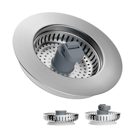 Hibbent 3 in 1 Kitchen Sink Drain Strainer, Stainless Steel Wrapped Shell Drain Stopper Combo, Pop Up Sink Stopper, 3 Anti-Clogging Metal Basket Strainer with Handle for US Standard 3-1/2" Drain - style: SUS304 Drain Part with 3 SUS304 Strainers