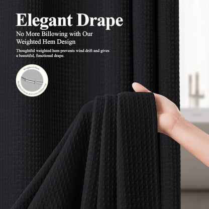 Extra Wide 3 in 1 Waffle Shower Curtain Set with Liner 84x72 Black | 84 Inch Wide, Waterproof Clear PEVA Liner, 256GSM Heavy Duty Fabric, Hotel Luxury Shower Curtains for Bathroom, 14 Hooks - color: A Black, size: 84"W x 72"L (Pack of 1)