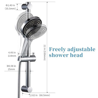 OFFO Shower Slide Bar Combo, Adjustable 21 in Slide Bar with 6-Mode High Pressure Handheld Shower Head and 60 in Stainless Steel Hose, Screw Wall Mounted, Chrome - color: Chrome, style: 21" Slide Bar & 60" Hose