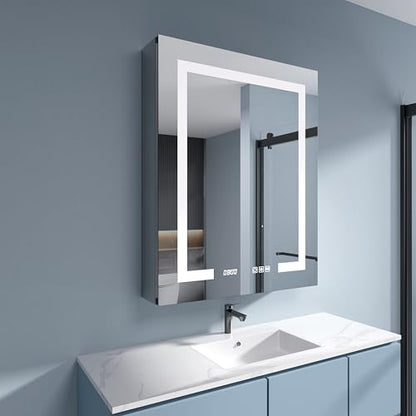LED Medicine Cabinet 24x30 Anti-Fog Mirror Dimmable Recessed Mount | 3 Color Dimmable LED. Time Temp Display. Anti-Fog IP44. 2 Outlets+2 USB. Plug-in/Hardwired. Recessed/Wall Mount. Right Hinge. - size: 24x30"R, style: Style-A