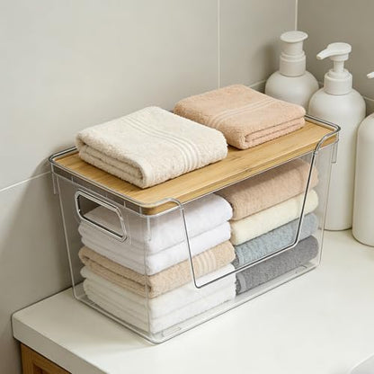 4 Set Potato And Onion Storage Bins with Bamboo Lid, Clear - size: 4 Pack