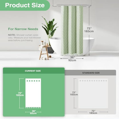 Stall Shower Curtain and Liner Set - 36 x 72 inch Half Boho Shower Curtain and Waterproof Clear Liner, Tufted Chevron Striped Tassel Shower Curtains for Bathroom, 6 Hooks, 36x72, Sage Green - color: Sage Green, size: 36"W x 72"L (Pack of 1)