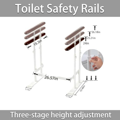 Toilet Safety Rails for Seniors - Toilet Safety Frame with Dual Pillars, Waterproof Nighttime Reflective Base, 3-Speed Height Adjustment (Brown, Double Pillar) - color: Brown