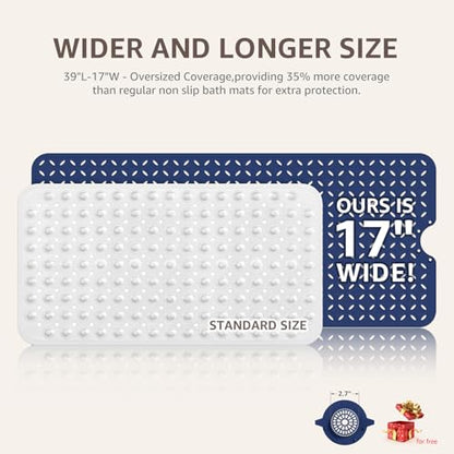 OTHWAY Bath Mat for Tub Non Slip: 39" X 17" Long Bathtub Mat with Hair Catcher│Big Drain Holes Shower Mats for Inside Shower│Machine Washable (Navy Blue) - color: Navy Blue