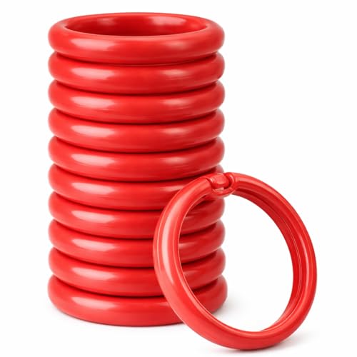 12 Piece Plastic Basic Locking Round Hook Easy Gliding Shower Curtain Rings Fits All Standard Size Shower Rods (Red) - color: Red