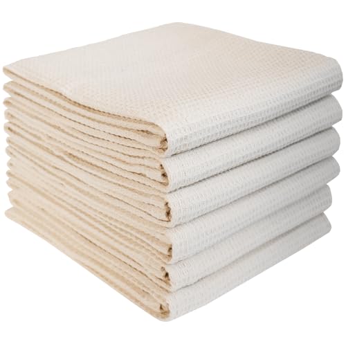 QUILTINA Dish Towels Set, 100% Cotton Waffle Weave Kitchen Towels 6 Pack, 17 x 25 Inches, Super Absorbent for Drying and Cleaning, Khaki - color: Khaki, size: 17 x 25 - 6 Pack