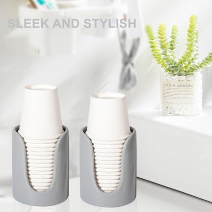 Ceramic Bathroom Cup Dispenser, Fits 3–4 Oz Cups, 2 Pack, Grey | Small Countertop Cup Holder for Mouthwash & Rinsing – Non-Slip Base, Easy-Access Design, Kitchen & Bathroom Ready - color: Grey, size: 2 Pack