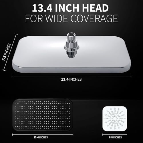13 Inch Rain Shower Head with Handheld Combo, High Pressure, Chome | Dual Shower Head Square Design, Anti-Clog Technology, Adjustable Rainfall-Power Jets