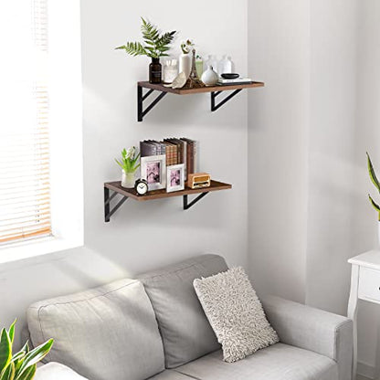 Tectocker-DOU 2 Pc Deep Floating Wall Shelves, Heavy Duty, 16x12, Brown | Easy Install, All Hardware Included. Holds 40 Lbs. Easy-Clean. For Living Room, Kitchen, Bathroom, Bedroom, Office. - color: Brown, size: 16W×12D
