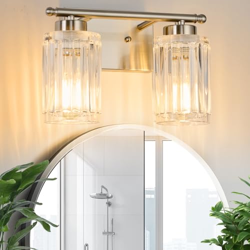 2 Light Bathroom Light Fixtures Modern Brushed Nickel 12 Inch Vanity Lights for Bathroom Lighting Fixtures Over Mirror with Thickened Glass Shade for Cabinet Mirror Bedroom Hallway - color: Brushed Nickel, size: 2 Lights
