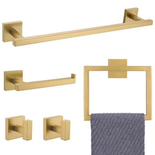 YACVCL Towel Bar Set, 5-Piece Brushed Gold Bathroom Hardware Set, Gold Bathroom Accessories Set, SUS304 Stainless Steel 23.6 Inch Towel Holder Towel Racks Set Wall Mounted - color: Brushed Gold, size: 5 Pieces