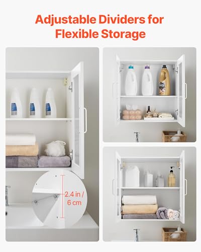 VEVOR Laundry Room Wall Cabinet, 2-Tier Wall Mounted Cabinet with Adjustable Shelf, Cupboard Storage with 4 Doors, for Kitchen, Bathroom, Laundry, Set of 2, Each 12 x 24 x 24 in (D x W x H), White - size: 48 Inch, style: 4 Doors