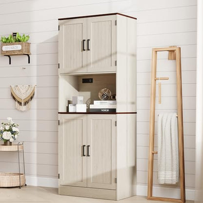 MHOM 71" Tall Pantry Cabinet with Charging Station, Farmhouse Kitchen Hutch with Adjustable Shelves, Modern Kitchen Pantry Storage Cabinet for Dinning Room & Living Room, Antique Oak - color: Oak
