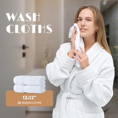 White Bath Towel Set of 6 - 100% Cotton Highly Absorbent Towels for Bathroom, 2 Luxury Bath Towels 650GSM, 2 Hand Towels, 2 Washcloths - color: White