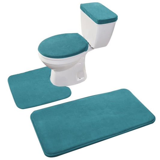 Madeals Memory Foam Bathroom Toilet Rug Set 4 Piece with Toilet Lid Cover and Tank Covers Teal Blue - color: Teal Blue