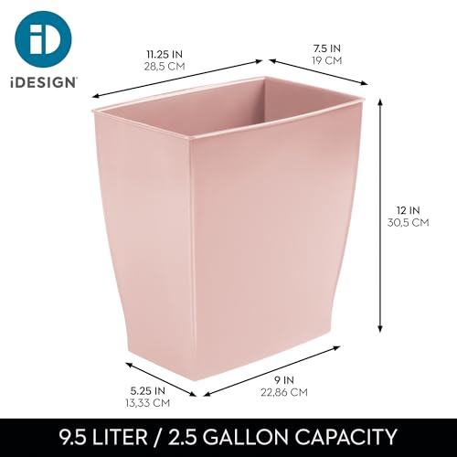 iDesign Small Plastic Bathroom Trash Can, Slim Rectangle Garbage Bin, Pink | Bedroom, Office, Dorm - color: Pink, style: Pack of 1