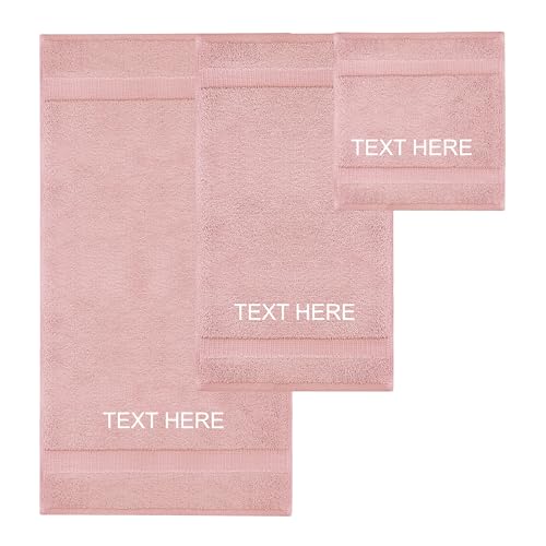 Chakir Turkish Linens Personalized 3 Piece Towel Set, 100% Cotton Luxury Turkish Towels for Bathroom, Soft Absorbent Towel Set with Bath Towel Hand Towel and Washcloth, Pink - color: Pink