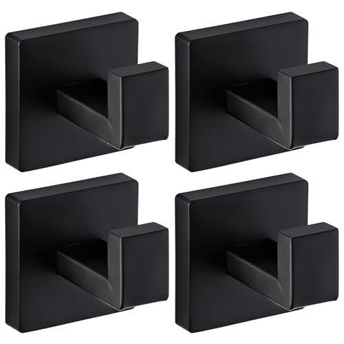 Matte Black Towel Hooks for Bathrooms, Heavy Duty Wall Mounted Stainless Steel Modern Hook, 4 Pack – Ideal for Hanging Towels, Robes, Coats, in Kitchen, Bedroom, Bathroom, or Hotel - color: Matte Black