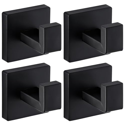 Matte Black Towel Hooks for Bathrooms, Heavy Duty Wall Mounted Stainless Steel Modern Hook, 4 Pack – Ideal for Hanging Towels, Robes, Coats, in Kitchen, Bedroom, Bathroom, or Hotel - color: Matte Black