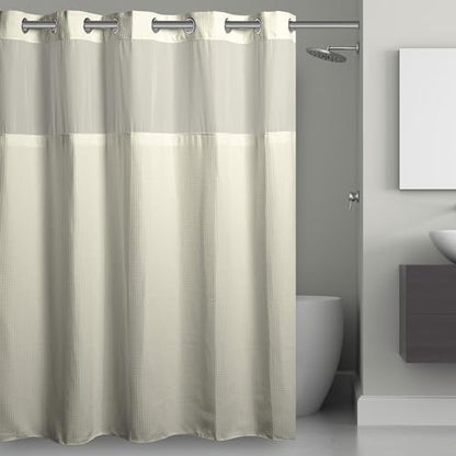 It's A Snap! Waffle Shower Curtain, 3-in-1 with Sheer Top Window, Flex-On Rings & Liner, 71' x 74', Cream - color: Cream, size: 71"W x 74"L (Pack of 1), style: Without Magnets