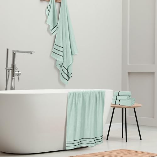 MyOwn Ultra Soft 6 Pack Cotton Towel Set, Contains 2 Bath Towels 28x55 inch, 2 Hand Towels 16x24 inch & 2 Wash Coths 12x12 inch, Ideal Everyday use, Compact & Lightweight - Sea Green, 71656 - color: Sea Green, size: 6-Piece Towel Set
