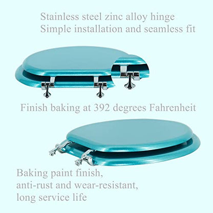 Round Toilet Seat Wood Toilet Seat Prevent Shifting with Zinc Alloy Hinges American Standard Size Toilet Seat Easy to Install also Easy to Clean(Round,Sparkling Sapphire Blue) - color: Sapphire Blue, size: Round