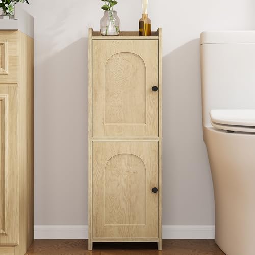 Hzuaneri Bathroom Storage Cabinet, Small Corner Floor Cabinet with 2 Doors | Narrow Toilet Paper Cabinets with Adjustable Shelf, Bathroom Organizer for Small Spaces, 7.9" D x 9.8" W x 29.5" H Yellow - color: Yellow, size: 7.9"D x 9.8"W x 29.5"H