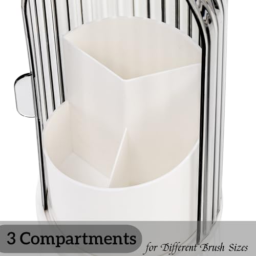 Eorbow Makeup Brush Holder Organizer with Lids, 360°Rotating Clear Dustproof Make Up Brush Container Box, Vanity Spinning Cosmetic Tools Storage Cup for Desktop Office Bathroom Countertop