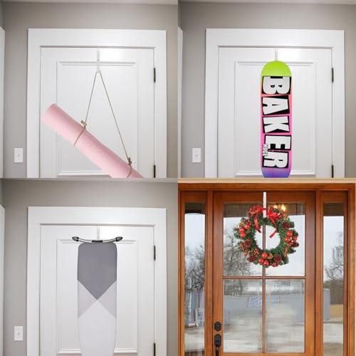 2 Pack Over The Door Hooks(L=7"), Over Door Hanger, Heavy Duty No Drill Hanger for Towels, Coats, Hats, Bags in Bathroom, Bedroom, Kitchen, Living Room-White - color: White(2 Pack 7")
