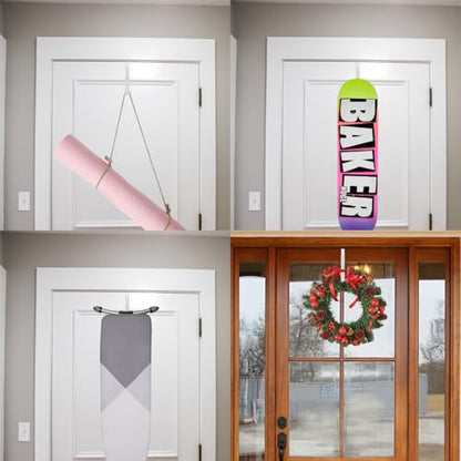 2 Pack Over The Door Hooks(L=7"), Over Door Hanger, Heavy Duty No Drill Hanger for Towels, Coats, Hats, Bags in Bathroom, Bedroom, Kitchen, Living Room-White - color: White(2 Pack 7")