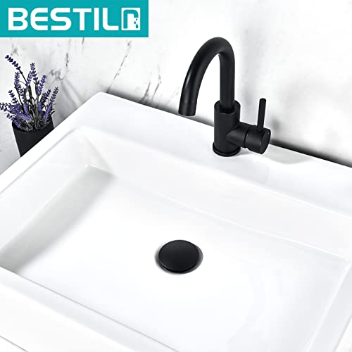 BESTILL Bathroom Sink Drain Stopper, Push Pop Up Drain Without Overflow, Matte Black - color: Matte Black, style: without Overflow